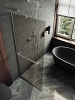 Душевая перегородка в профиле MaybahGlass 1950*1090 Стекло 8 мм Бронза +Полотенцедержатель  Профиль: Узкий, Цвет Хром матовый MGD-709-5у