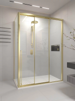 Душевой угол раздвижной 1400х900x2000 цвет профиля Золото брашинг стекло прозрачное PR3/R-SP-14090-01-G-C4 Premium Veconi