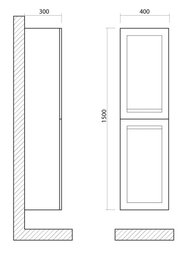 PLATINO Шкаф подвесной с двумя распашными дверцами, Черный матовый, 400x300x1500 AM-Platino-1500-2A-SO-NM ART&MAX